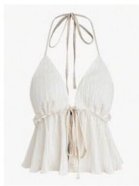 SHEIN Ivory Halter Tie-Front Camisole Top